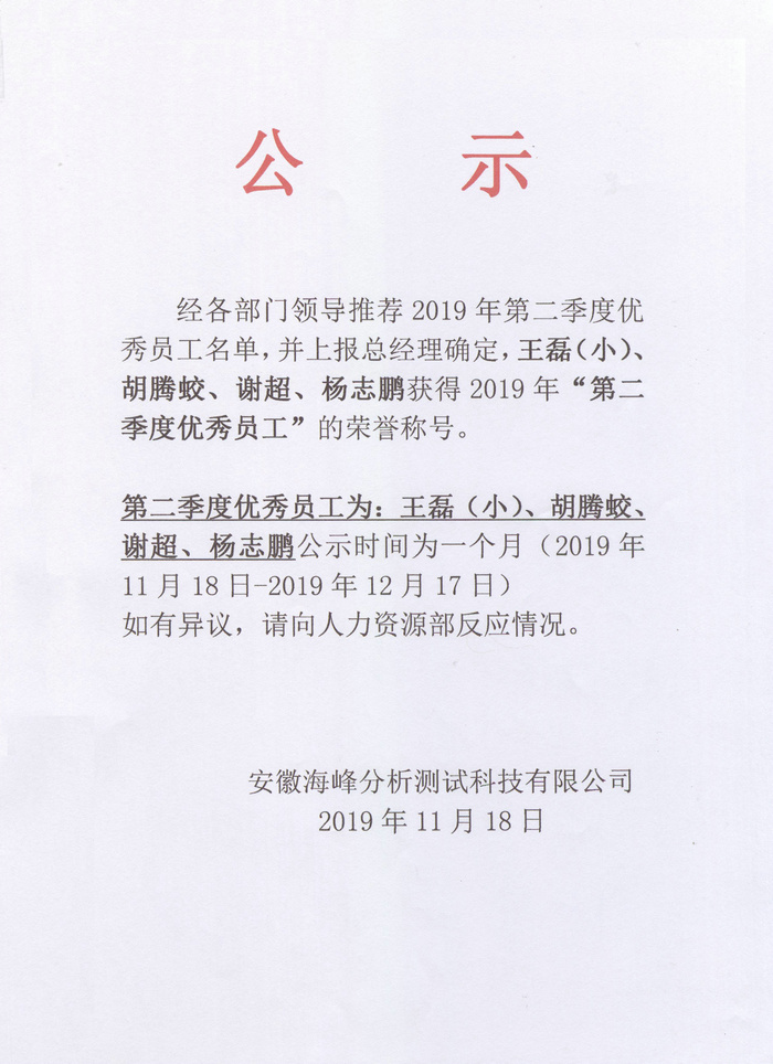 2019季度優秀員工評選